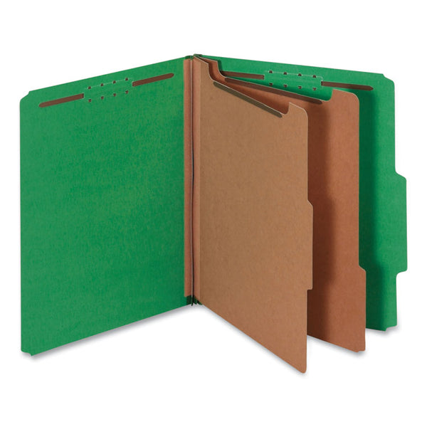 Universal® Bright Colored Pressboard Classification Folders, 2" Expansion, 2 Dividers, 6 Fasteners, Letter Size, Emerald Green, 10/Box (UNV10302)