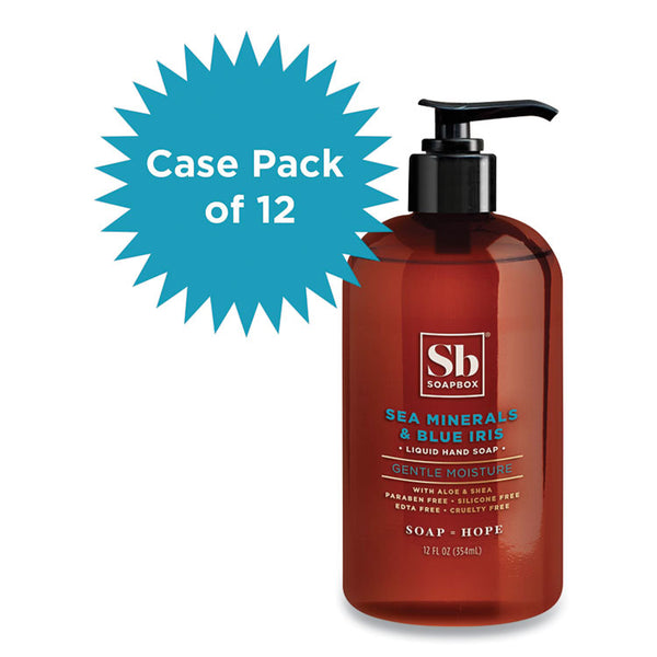 Soapbox Hand Soap, Sea Minerals and Blue Iris, 12 oz Pump Bottle, 12/Carton (SBX77148CT)
