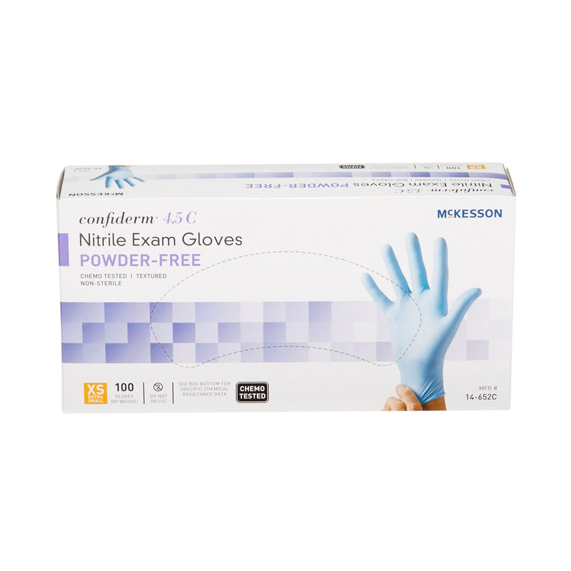 McKesson Confiderm® 4.5C Exam Glove X-Small NonSterile Nitrile Standard Cuff Length Textured Fingertips Blue Chemo Tested (921601_CS) 1000/CS