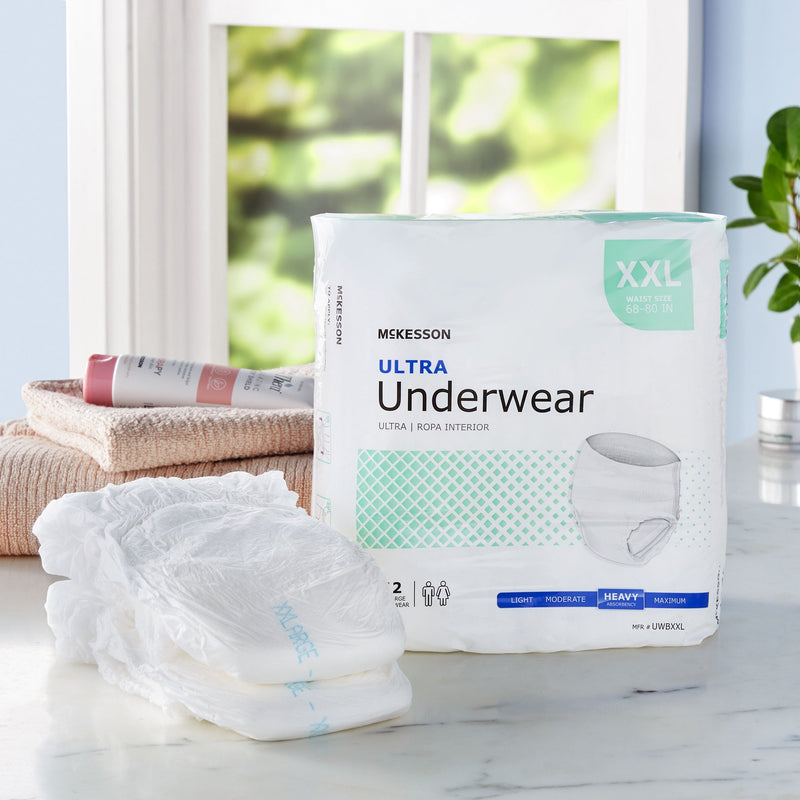 McKesson Ultra Unisex Adult Absorbent Underwear Pull On with Tear Away Seams 2X-Large Disposable Heavy Absorbency (724919_BG) 1/BG