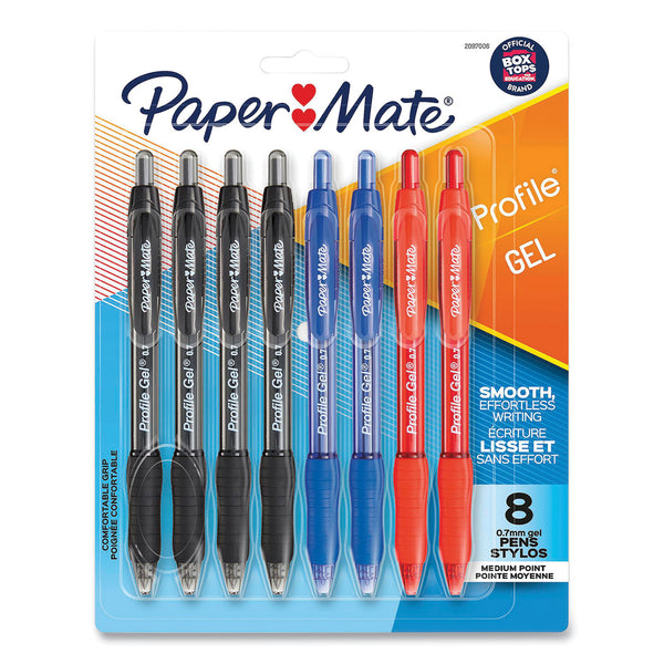 Papermate Profile Gel Pen, Retractable, Medium 0.7 mm, Assorted Ink and Barrel Colors, 8/Pack (PAP2097006) Each