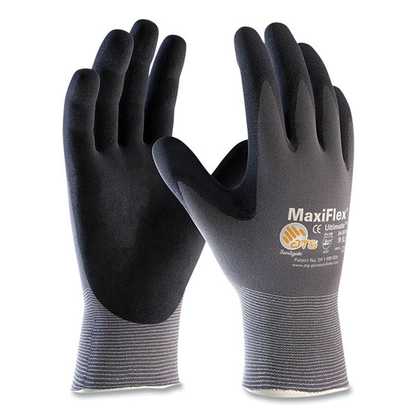 MaxiFlex® Ultimate Seamless Knit Nylon Gloves, Nitrile Coated MicroFoam Grip on Palm and Fingers, Small, Gray, 12 Pairs (PID34874S)