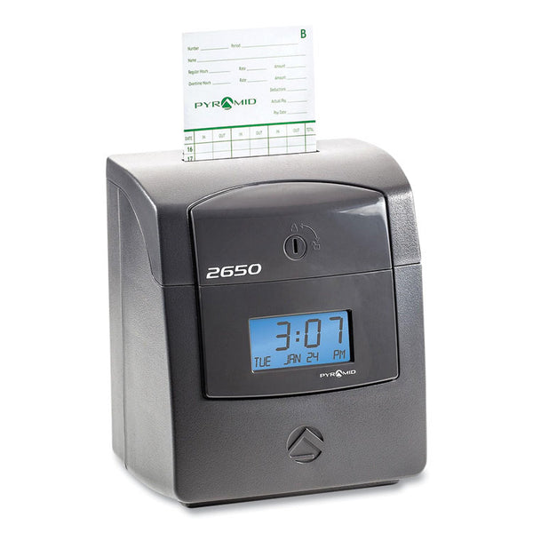 Pyramid Technologies 2650 Pro Auto Aligning Time Clock, LCD Display, Charcoal (PTI2650) Each