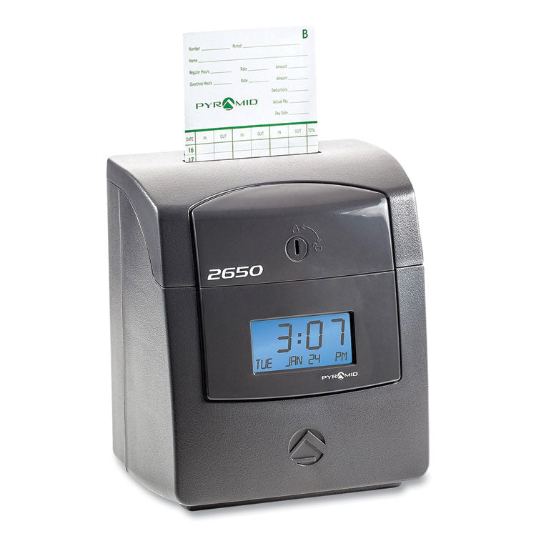 Pyramid Technologies 2650 Pro Auto Aligning Time Clock, LCD Display, Charcoal (PTI2650) Each