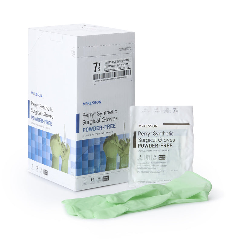 McKesson Perry® Performance Plus Surgical Glove Size 7.5 Sterile Polyisoprene Standard Cuff Length Smooth Green Chemo Tested (1044723_BX) 50/BX