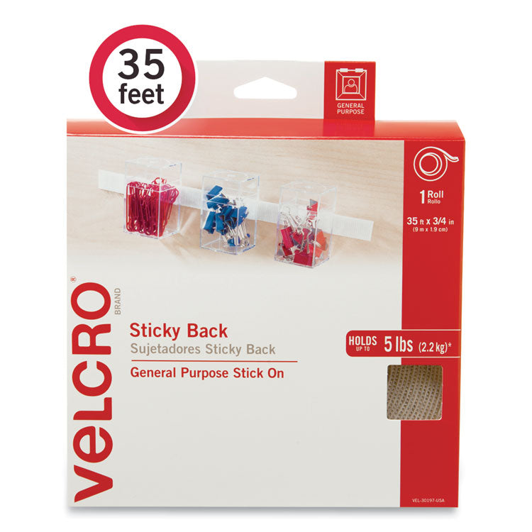 VELCRO® Brand Sticky-Back Fasteners, Removable Adhesive, 0.75" x 35 ft, White (VEK30197USA) Each