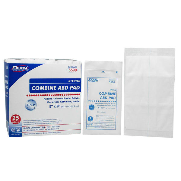 Dukal™ Abdominal Pad 5 X 9 Inch 1-Ply Sterile 1 per Pack (360305_BX) 25/BX
