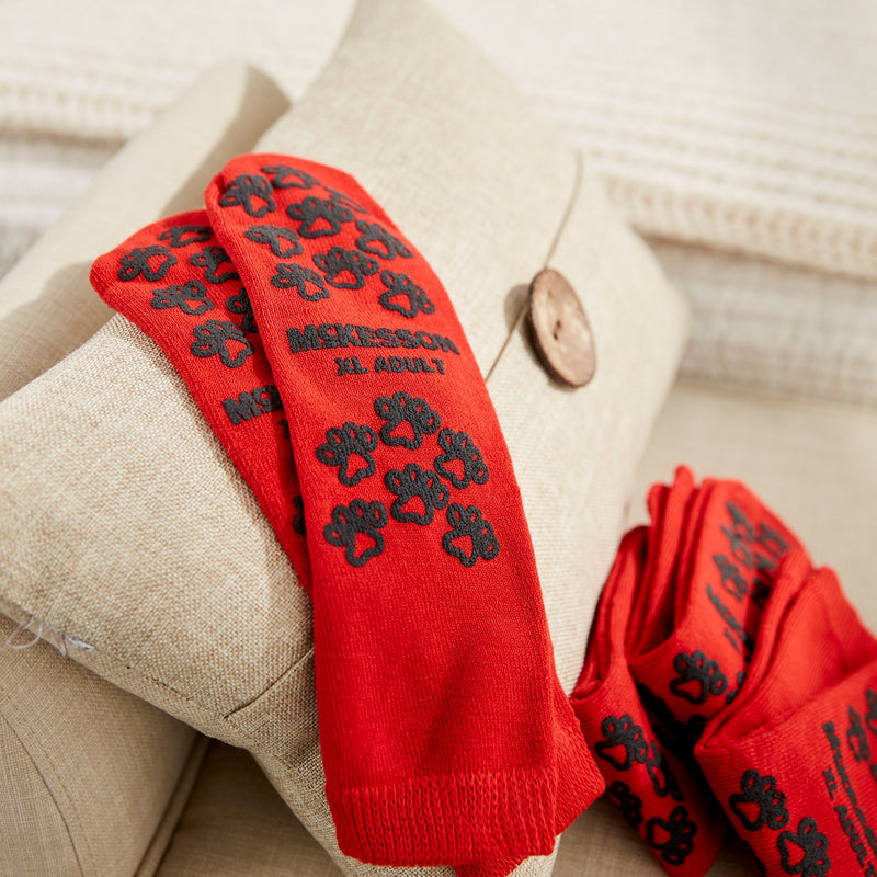 McKesson Terries™ Slipper Socks Unisex Adult X-Large Double Tread Single Patient Use Red (553042_PR) 1/PR