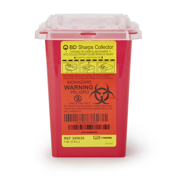 BD™ Sharps Container Red Base 7 H X 4-9/10 W X 3-9/10 D Inch Vertical Entry 0.25 Gallon (471225_CS) 60/CS