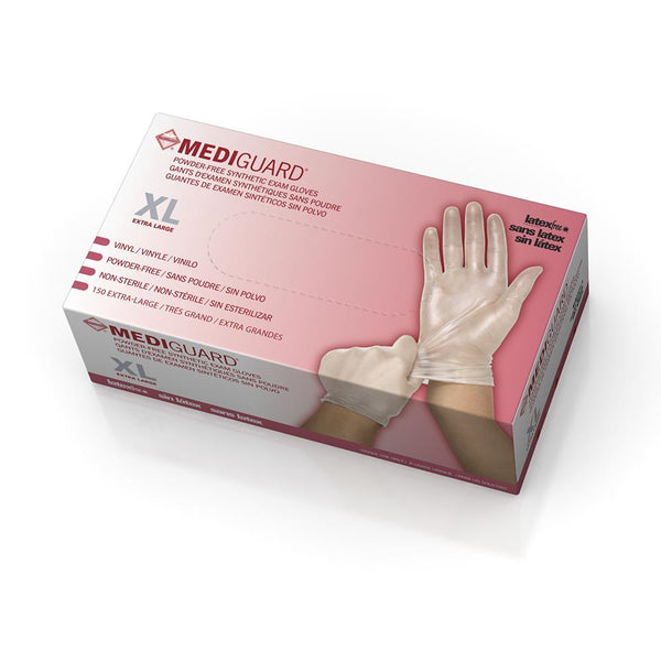 For California Only, MediGuard Powder-Free Clear Vinyl Exam Gloves, Size XL, 130/BX (6MSV514H) Box of 130