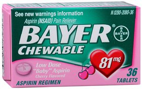 Bayer® Pain Relief 81 mg Strength Aspirin Chewable Tablet 36 per Bottle (663549_BT) 1/BT