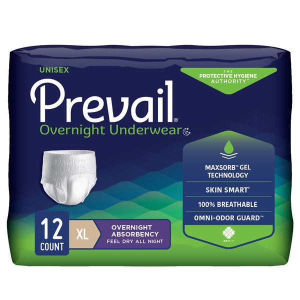 Prevail® Overnight Unisex Adult Absorbent Underwear Pull On with Tear Away Seams X-Large Disposable Heavy Absorbency (1189997_PK) 12/PK
