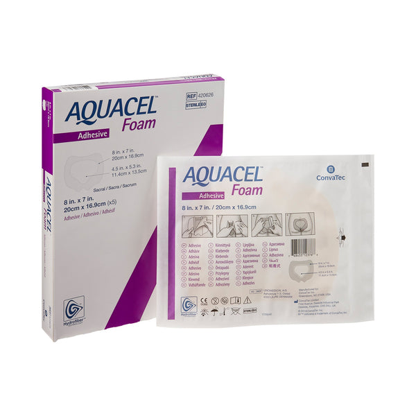 Aquacel® Foam Dressing 7 X 8 Inch With Border Waterproof Film Backing Silicone Adhesive Sacral Sterile (802599_BX) 5/BX