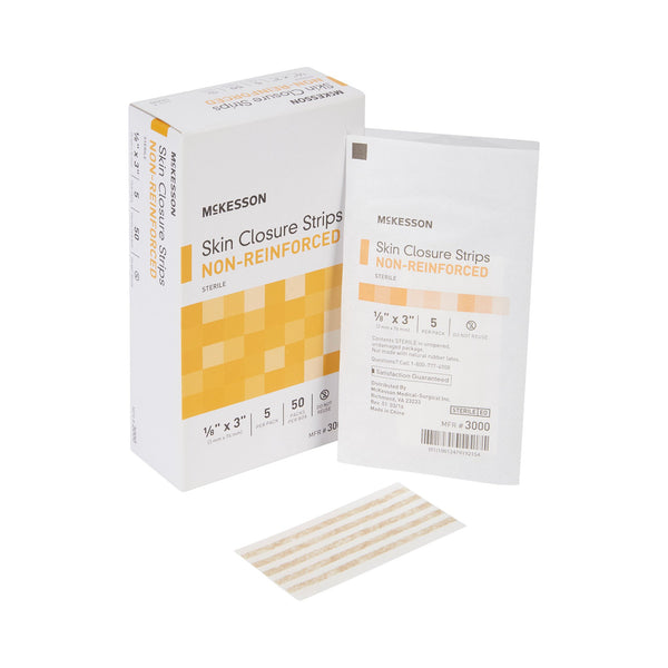 McKesson Skin Closure Strip 1/8 X 3 Inch Nonwoven Material Flexible Strip Tan (876299_BX) 50/BX