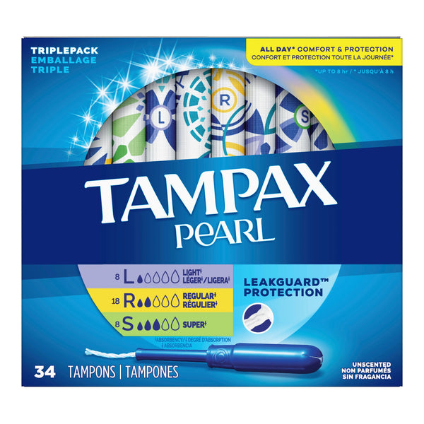Tampax® Pearl Tampon Light / Regular / Super Absorbency Plastic Applicator Individually Wrapped (1229258_BX) 1/BX