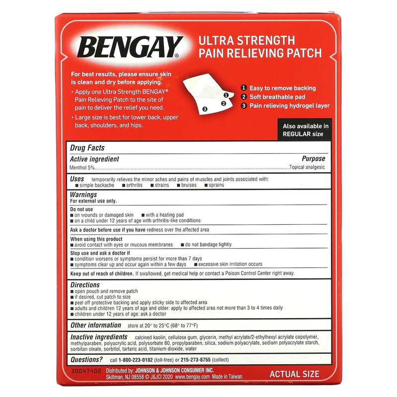 Bengay® Ultra Strength Topical Pain Relief 5% Strength Menthol Patch 4 per Box (701520_BX) 1/BX