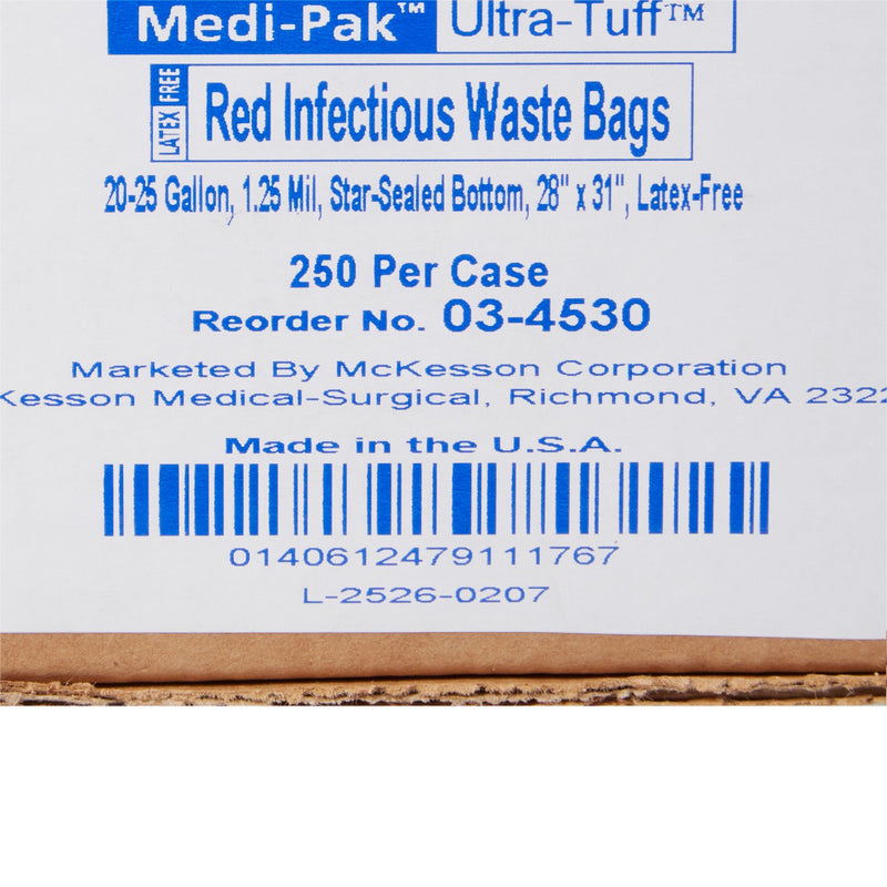 McKesson Biohazard Waste Bag Biohazard Symbol / Infectious Waste 20 to 25 gal. Red 28 X 31 Inch (230472_CS) 250/CS