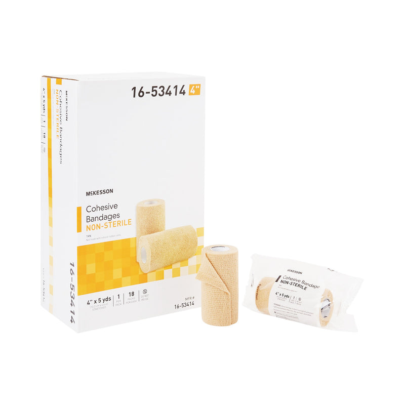 McKesson Cohesive Bandage 4 Inch X 5 Yard Self-Adherent Closure Tan NonSterile Standard Compression (520549_EA) 1/EA
