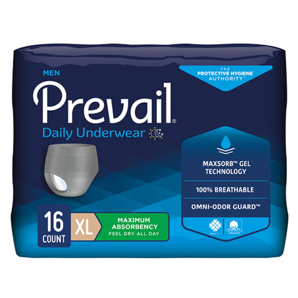 Prevail® Daily Underwear Male Adult Absorbent Underwear Pull On with Tear Away Seams X-Large Disposable Heavy Absorbency (1178182_BG) 16/BG