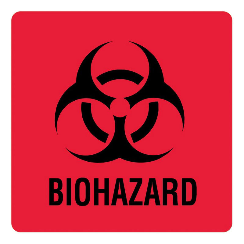 UAL™ Pre-Printed Label Caution Label Red Paper Biohazard / Symbol Black Biohazard 3 X 3 Inch (683044_PK) 20/PK