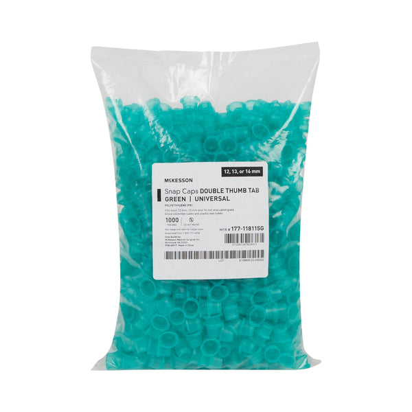 McKesson Tube Closure Polyethylene Snap Cap Green 12 mm / 13 mm / 16 mm (Universal) Fits Most 12mm, 13mm and 16mm Evacuated Glass Blood Collection Tubes and Plastic Test Tubes NonSterile (1082093_BG) 1000/BG