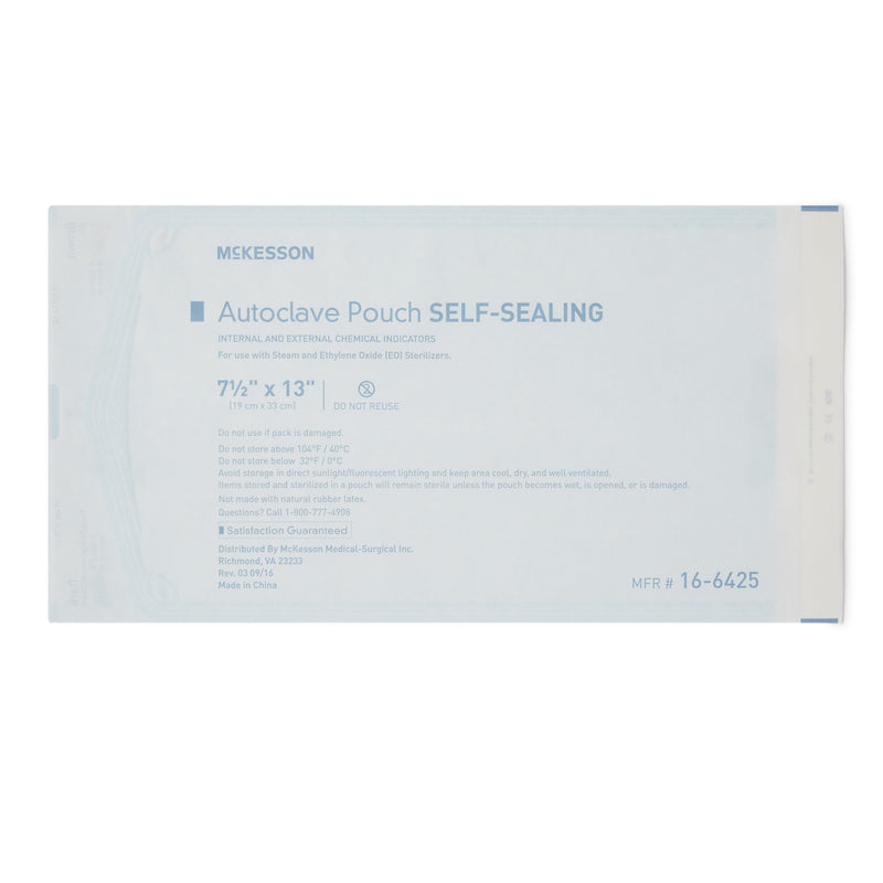 McKesson Sterilization Pouch Ethylene Oxide (EO) Gas / Steam 7-1/2 X 13 Inch Transparent Blue / White Self Seal Paper / Film (960945_BX) 200/BX