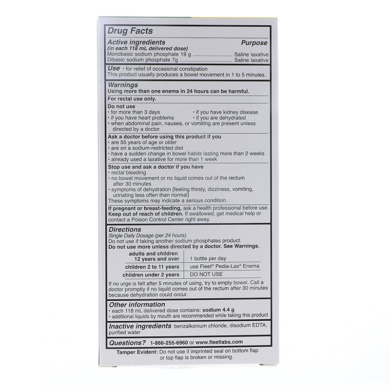 Fleet® Enema 4.5 oz. 19 Gram - 7 Gram Strength Monobasic Sodium Phosphate / Dibasic Sodium Phosphate (830838_BX) 2/BX