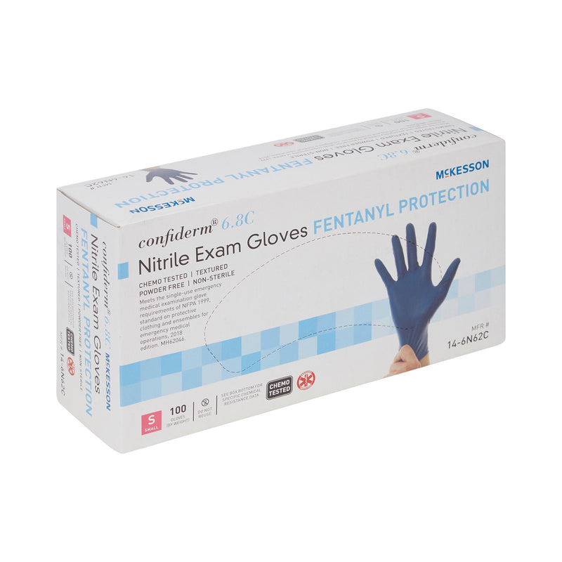 McKesson Confiderm® 6.8C Exam Glove Small NonSterile Nitrile Standard Cuff Length Textured Fingertips Blue Chemo Tested / Fentanyl Tested (1163939_BX) 100/BX