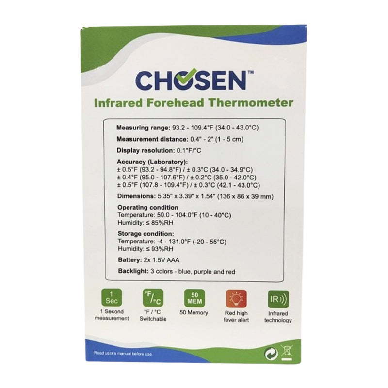 Chosen™ Non-Contact Skin Surface Thermometer Infrared Skin Probe Handheld (1249931_EA) 1/EA