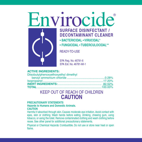 Envirocide® Surface Disinfectant Cleaner Broad Spectrum Manual Pour Liquid 1 gal. Jug Alcohol Scent NonSterile (381083_CS) 4/CS
