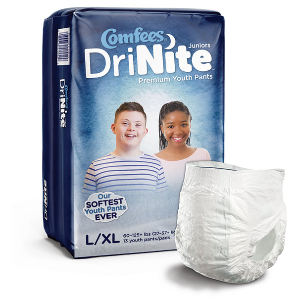 Comfees® DriNite® Juniors Unisex Youth Absorbent Underwear Pull On with Tear Away Seams Large / X-Large Disposable Heavy Absorbency (1150966_CS) 52/CS
