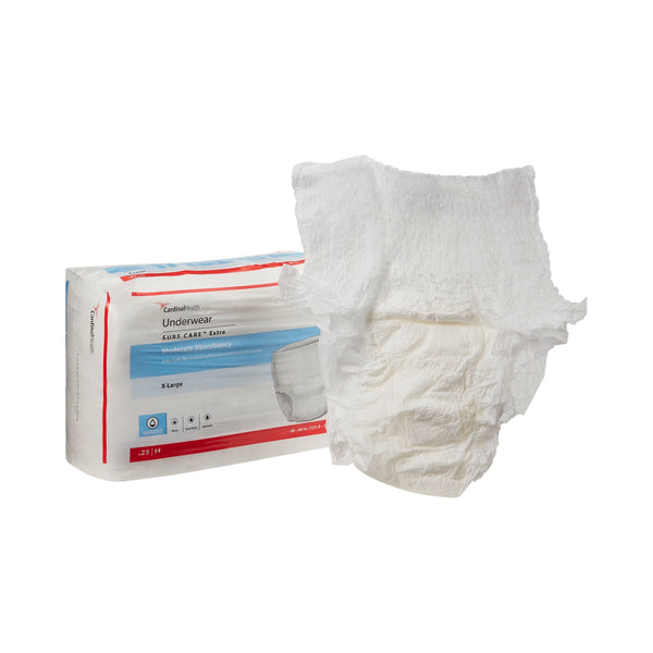 Sure Care™ Extra Unisex Adult Absorbent Underwear Pull On with Tear Away Seams X-Large Disposable Moderate Absorbency (814886_BG) 25/BG