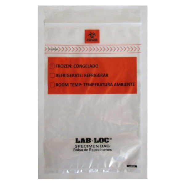 Lab-Loc® Specimen Transport Bag with Document Pouch 12 X 15 Inch Zip Closure Biohazard Symbol / Storage Instructions NonSterile (1257108_PK) 100/PK