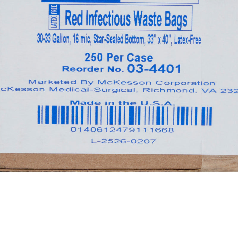McKesson Biohazard Waste Bag Biohazard Symbol / Infectious Waste 30 to 33 gal. Red 33 X 40 Inch (186722_CS) 250/CS
