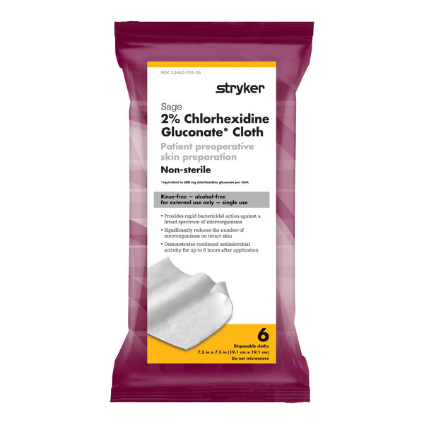 Sage® Skin Prep Wipe 6 per Pack Soft Pack 2% Strength CHG (Chlorhexidine Gluconate) NonSterile (1187746_PK) 1/PK