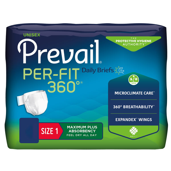 Prevail® Per-Fit 360°™ Unisex Adult Incontinence Brief Size 1 Disposable Heavy Absorbency (1234412_PK) 20/PK