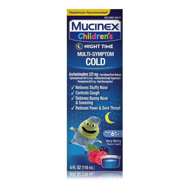 Children's Mucinex® Nighttime Multi-Symptom Cold Children's Cold and Cough Relief 325 mg - 12.5 mg - 5 mg / 10 mL Strength Liquid 4 oz. (1230097_EA) 1/EA