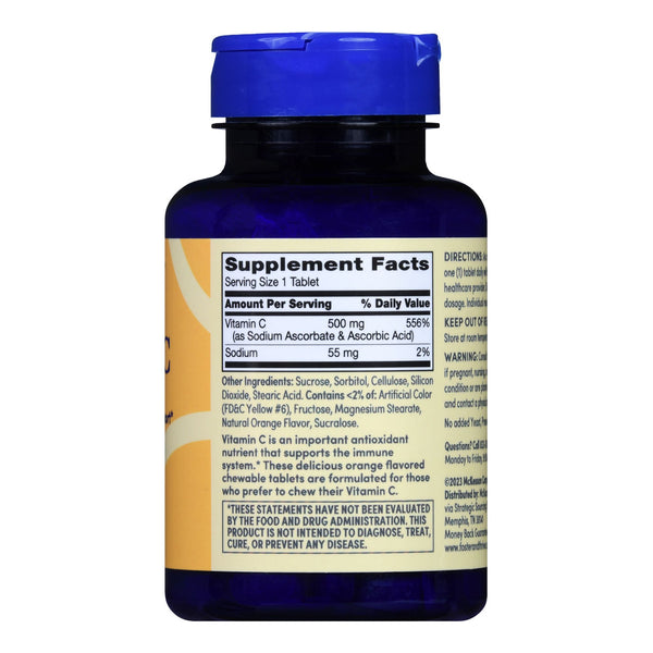 Foster & Thrive™ Vitamin C Supplement Ascorbic Acid 500 mg Strength Chewable Tablet 100 per Bottle (1238902_BT) 1/BT