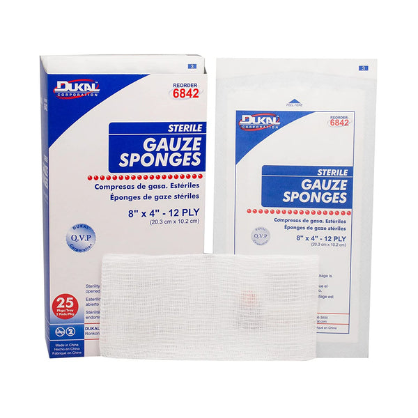 Dukal™ Gauze Sponge 4 X 8 Inch 12-Ply Sterile 2 per Pack (1029665_BX) 25/BX
