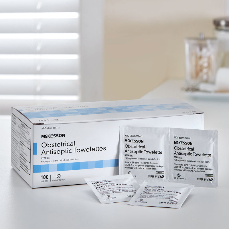 McKesson Obstetrical Cleansing Towelette Individual Packet Clean Scent 100 Count (854452_BX) 1/BX