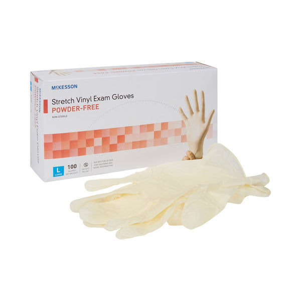 McKesson Exam Glove Large NonSterile Stretch Vinyl Standard Cuff Length Smooth Ivory Not Rated (409744_CS) 1000/CS