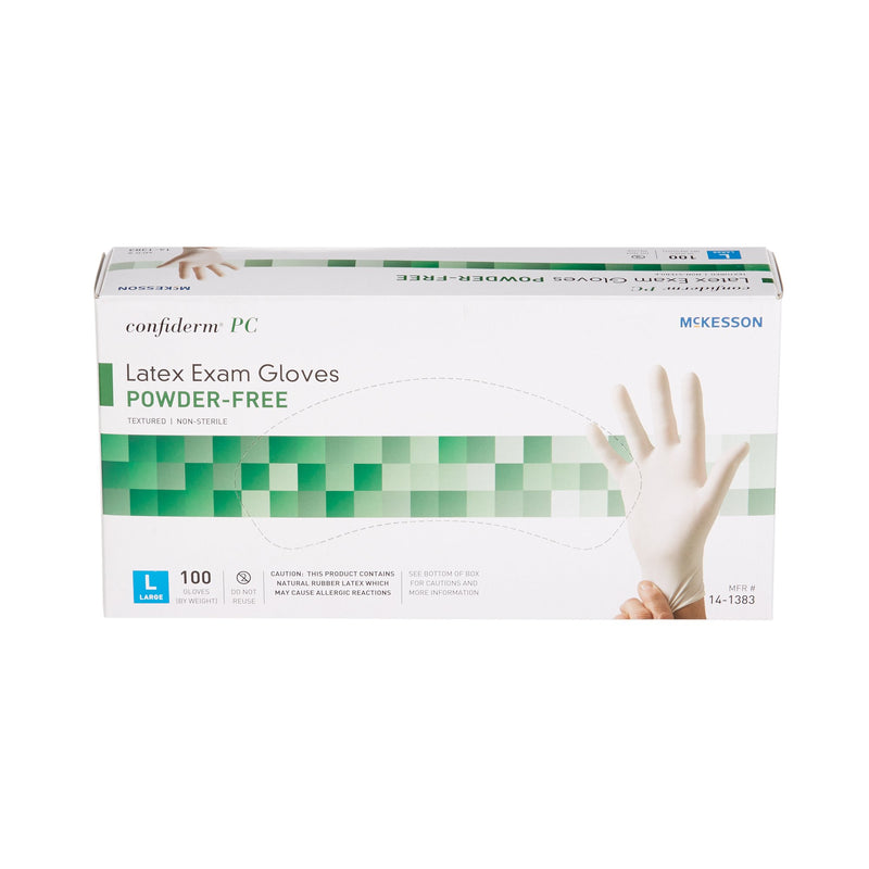 McKesson Confiderm® Exam Glove Large NonSterile Latex Standard Cuff Length Fully Textured Ivory Not Rated (921599_BX) 100/BX
