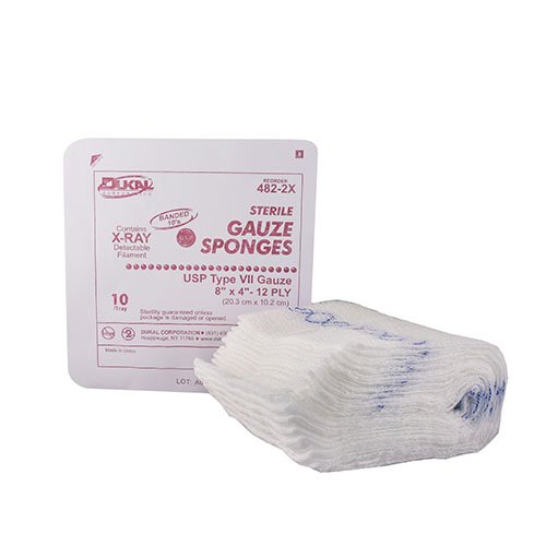 Dukal™ Gauze Sponge 4 X 8 Inch 12-Ply Sterile X-Ray Detectable 10 per Pack (697825_TR) 10/TR