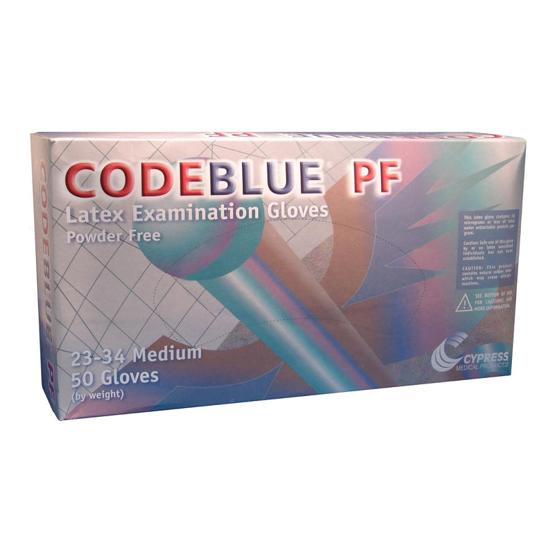 CODEBLUE® PF Exam Glove Medium NonSterile Latex Extended Cuff Length Fully Textured Blue Not Rated (351988_BX) 50/BX