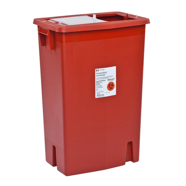 SharpSafety™ Sharps Container Red Base 26 H X 18-1/4 W X 12-3/4 D Inch Vertical Entry 18 Gallon (236329_EA) 1/EA