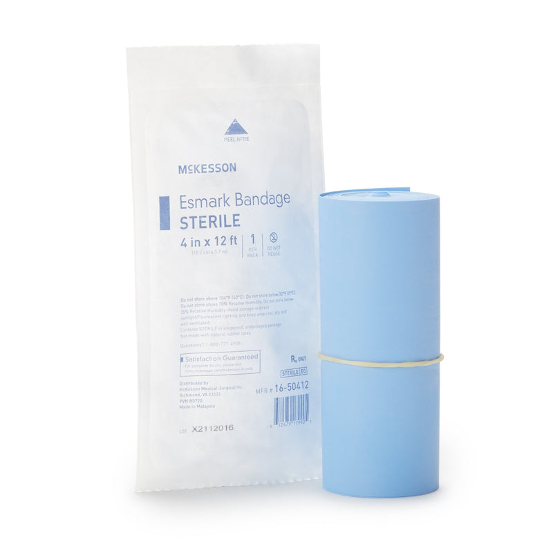 McKesson Esmark Compression Bandage 4 Inch X 4 Yard No Closure Blue Sterile High Compression (372745_EA) 1/EA