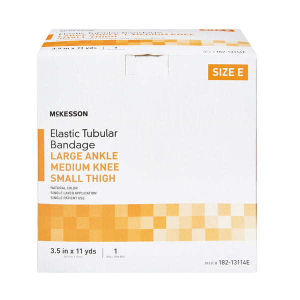 McKesson Spandagrip™ Elastic Tubular Support Bandage 3-1/2 Inch X 11 Yard Large Ankle / Medium Knee Pull On Natural NonSterile Size E Standard Compression (1112849_CS) 12/CS