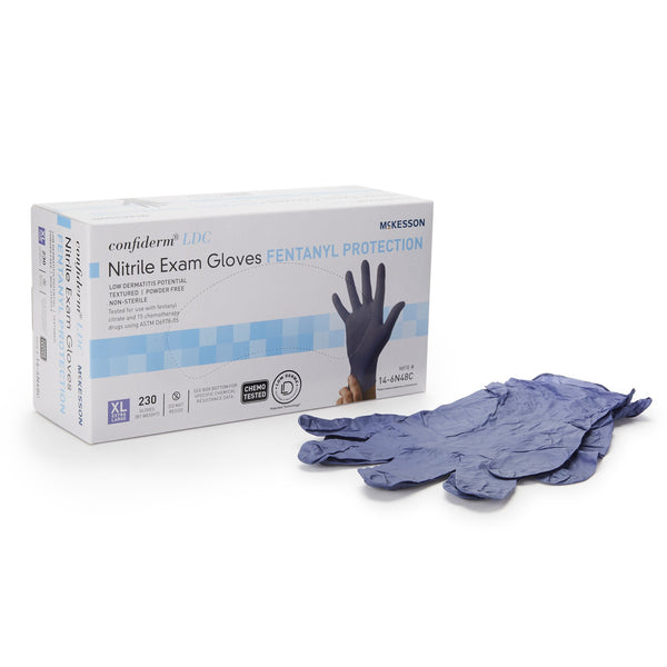 McKesson Confiderm® LDC Exam Glove X-Large NonSterile Nitrile Standard Cuff Length Fully Textured Blue Chemo Tested / Fentanyl Tested (1159332_BX) 230/BX