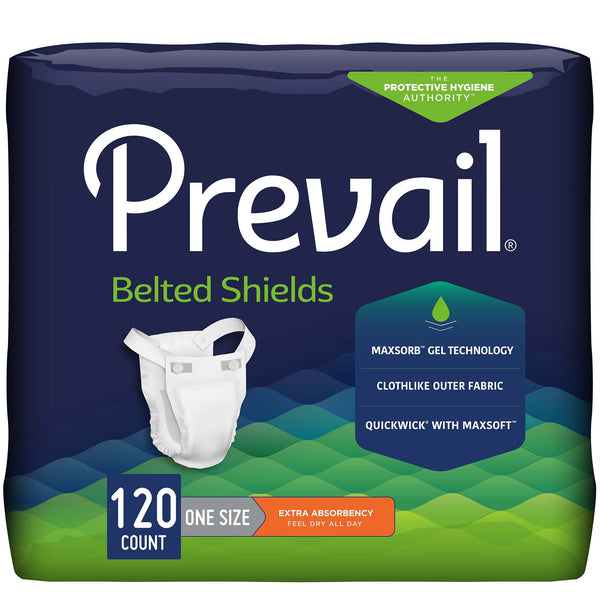 Prevail® Belted Shields Unisex Adult Incontinence Belted Undergarment Belted One Size Fits Most Disposable Light Absorbency (409934_CS) 120/CS