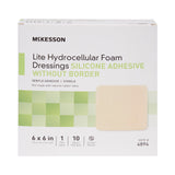 McKesson Lite Thin Foam Dressing 6 X 6 Inch Without Border Film Backing Silicone Gel Adhesive Square Sterile (1083094_BX) 10/BX